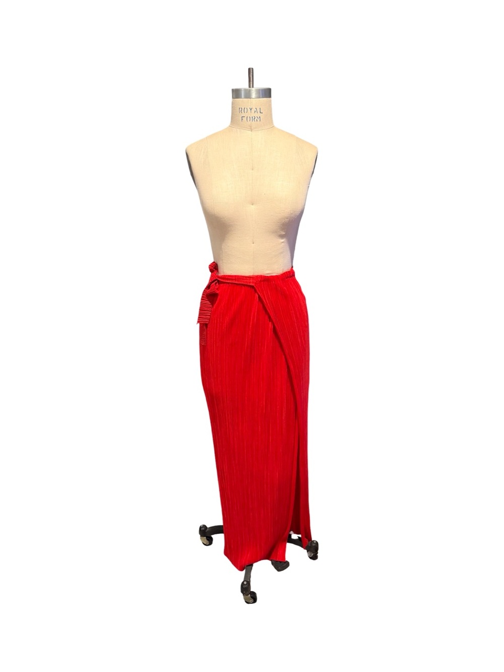 Modella Red Pleated Maxi Skirt with Tie Detail